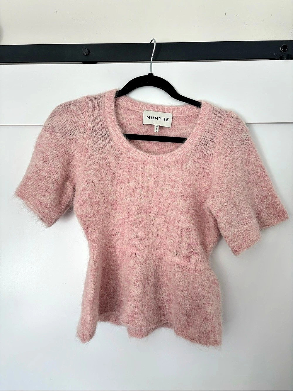 Munthe Taisa Top Fuzzy Knit Crewneck Sweater Pink Extra Small